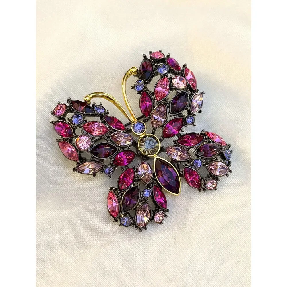 Vintage Joan Rivers Butterfly Pins • Set of 6 • Plique A Jour • Rhinestone • En